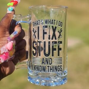 Clear Glass Mug with Black Fix-It Text